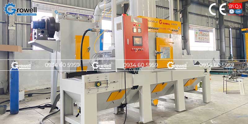 Máy phun cát băng tải lưới