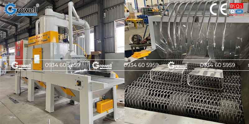 Máy phun cát băng tải lưới